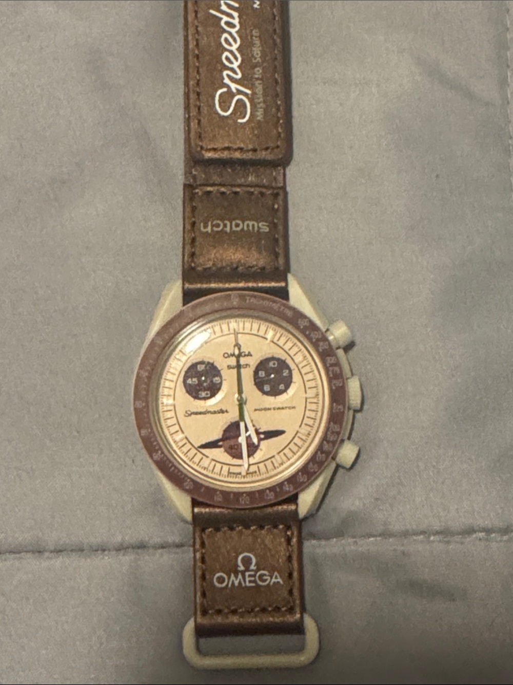 Speedmaster omega swatch Chronograph - Brown Cream Watch
